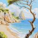 Oil painting of a beach signed. Sea in oil signed. Painting of a beach.