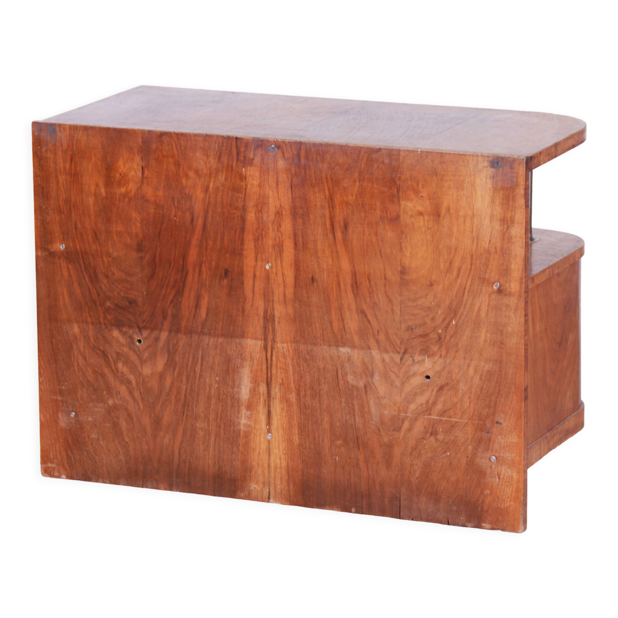Restored walnut artdeco small cabinet, chrome-plated steel, czechia, 1930s