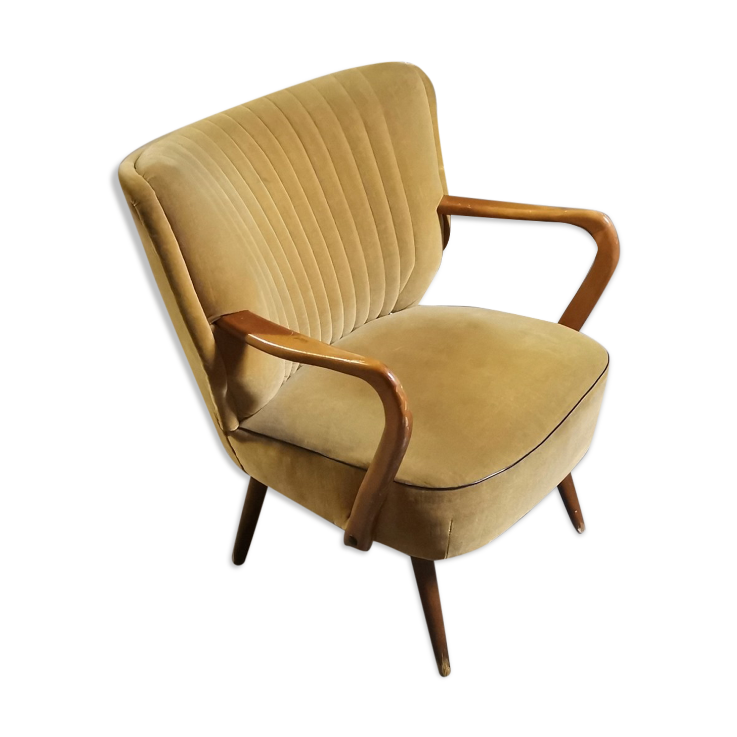 armchair 50s 60s original velvet golden yellow