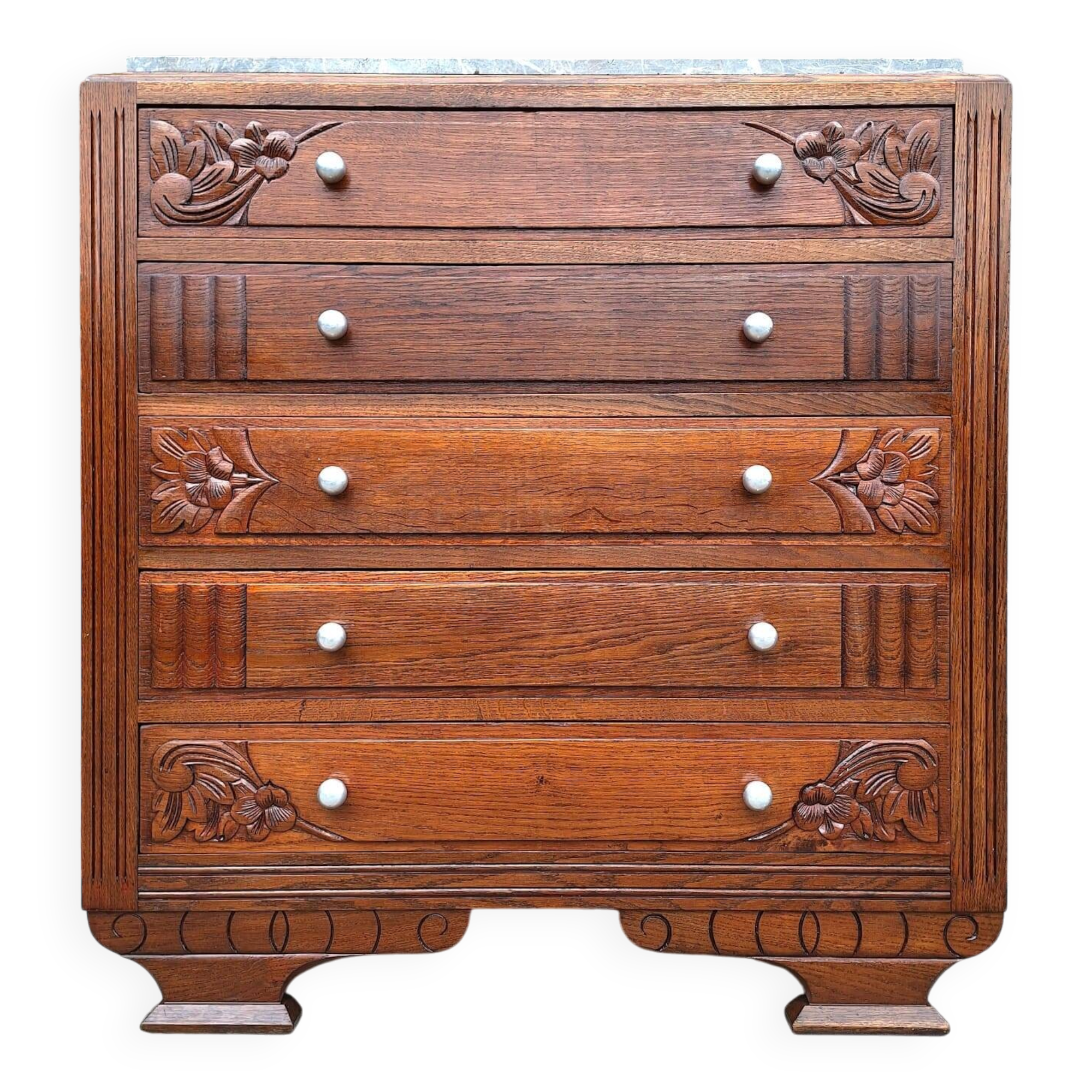 Art Deco commode, vintage antique piece with marble top.