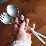 Silver salad servers, bamboo shape, vintage 1960