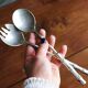 Silver salad servers, bamboo shape, vintage 1960