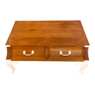 Table basse vintage en teck avec pieds en acier