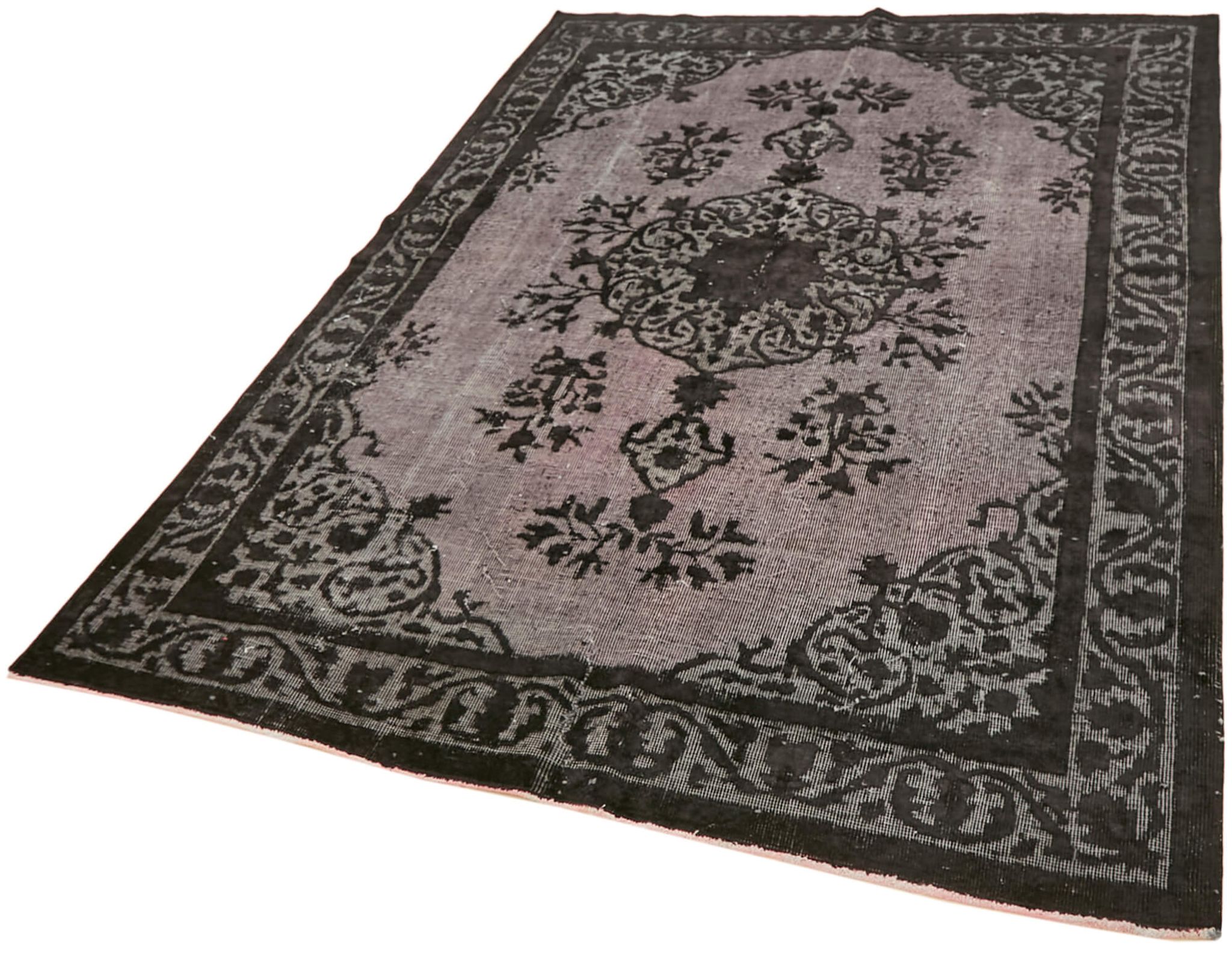 Hand-knotted carved anatolian 1970s 173 cm x 244 cm black carpet