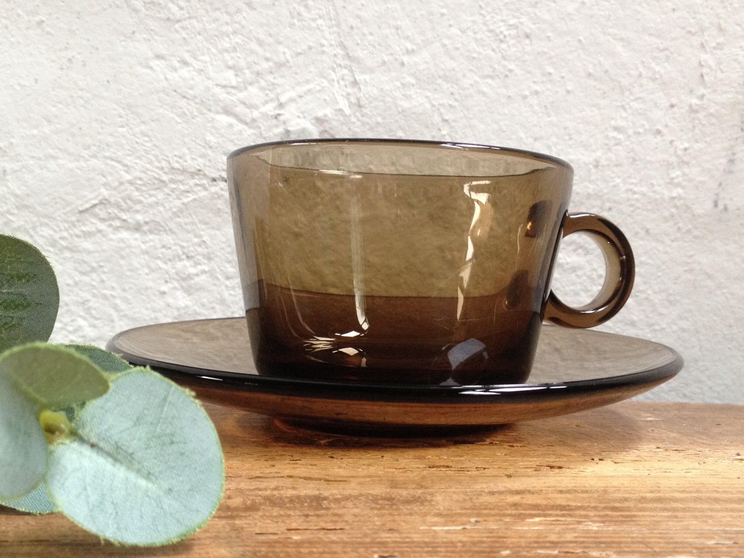 Six smoked glass coffee cups