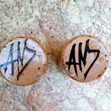 Lot of 2 handmade and signed earthenware glasses