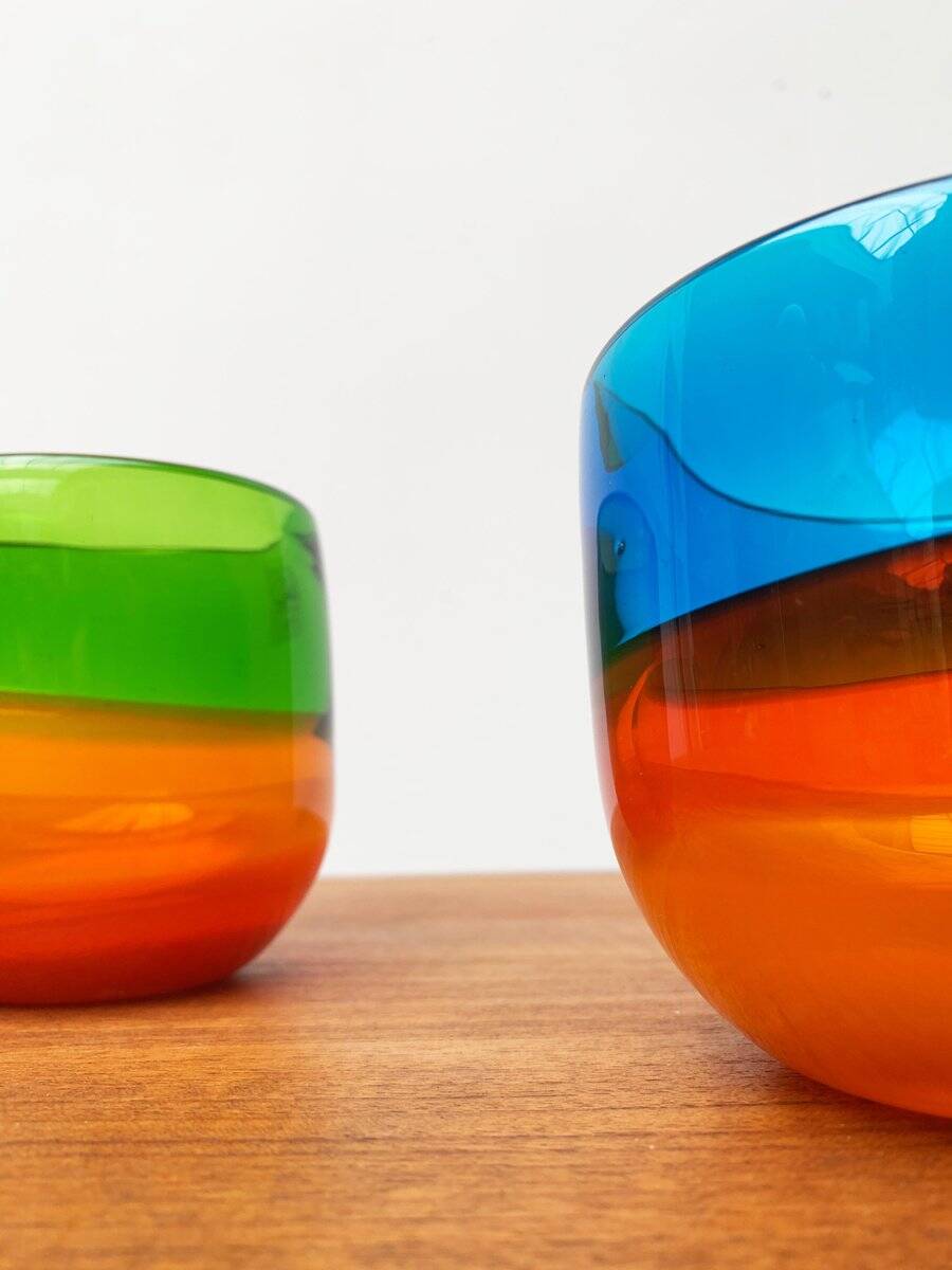 Set of 2 vintage German coloured glass bowls by Eisch.