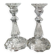 Pair of Bougeoirs Torches/Moulded glass, floral/godronnée shape. Glassworks of Portieux. 50s.