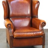 Beautiful and Comfortable Sheepskin Wingback Armchair with a Wonderful Patina