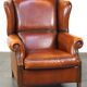 Beautiful and Comfortable Sheepskin Wingback Armchair with a Wonderful Patina