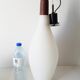 Exceptional luster Scandinavian giant suspension in opaline and teak 1960 vintage 60s Danish light drop