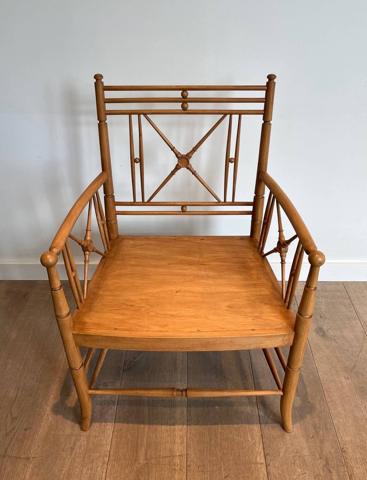 Vicario Armchair in Natural Wood Bamboo Style with Crossbars. Made in France.