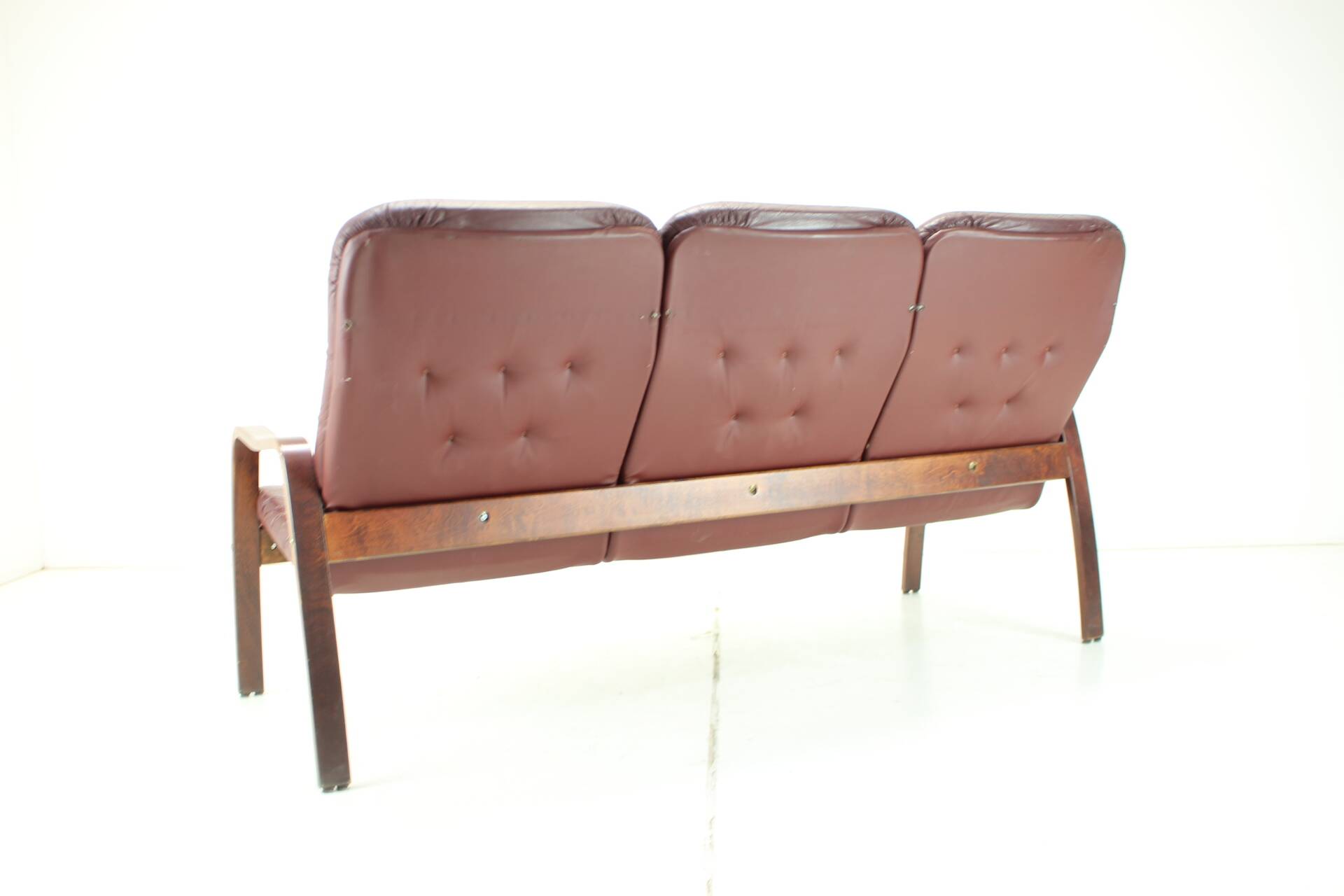 1980 Three-Seater Leather Sofa, Tone Czechoslovakia