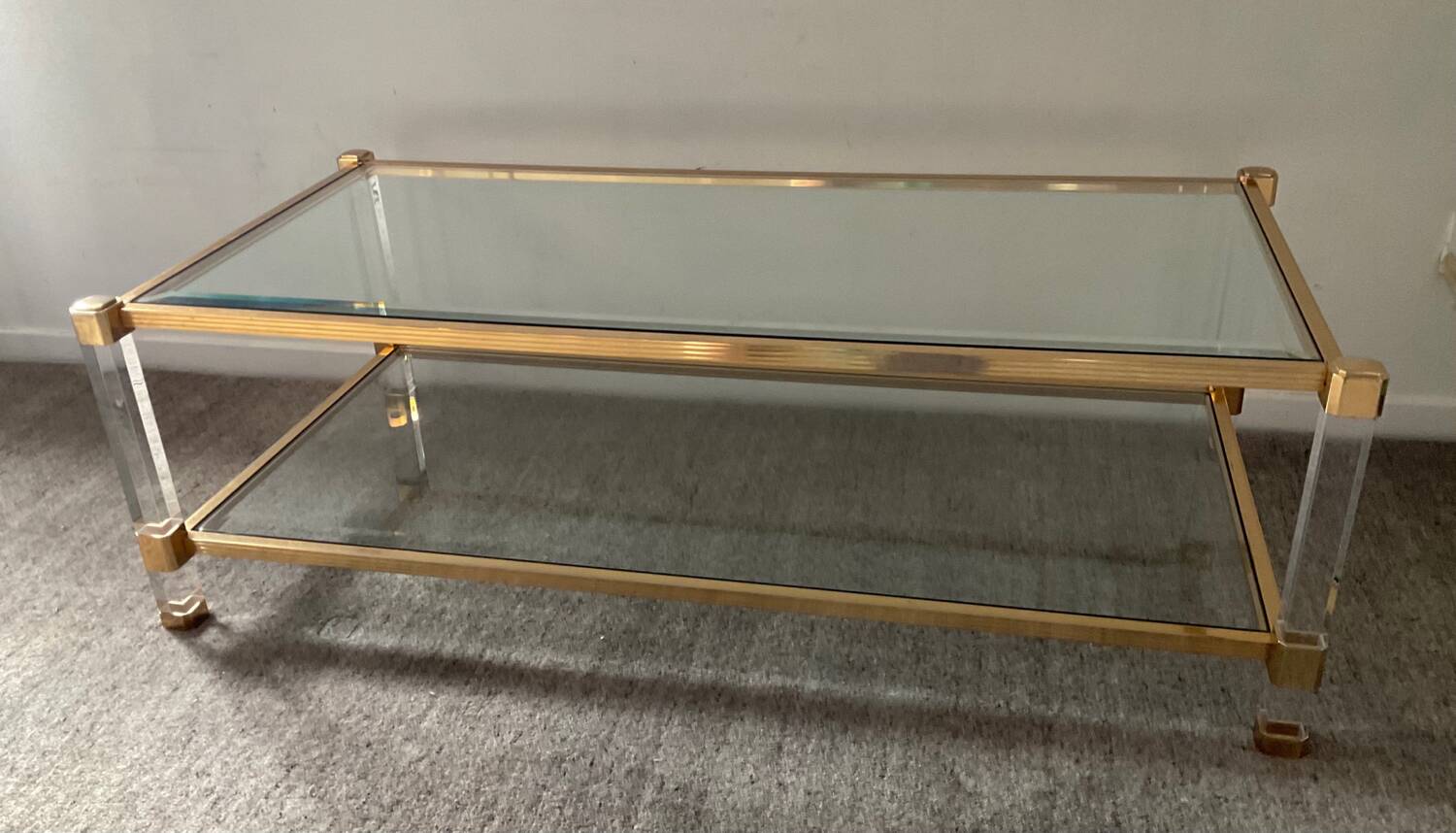 Vintage lucite and brass coffee table from the 70s