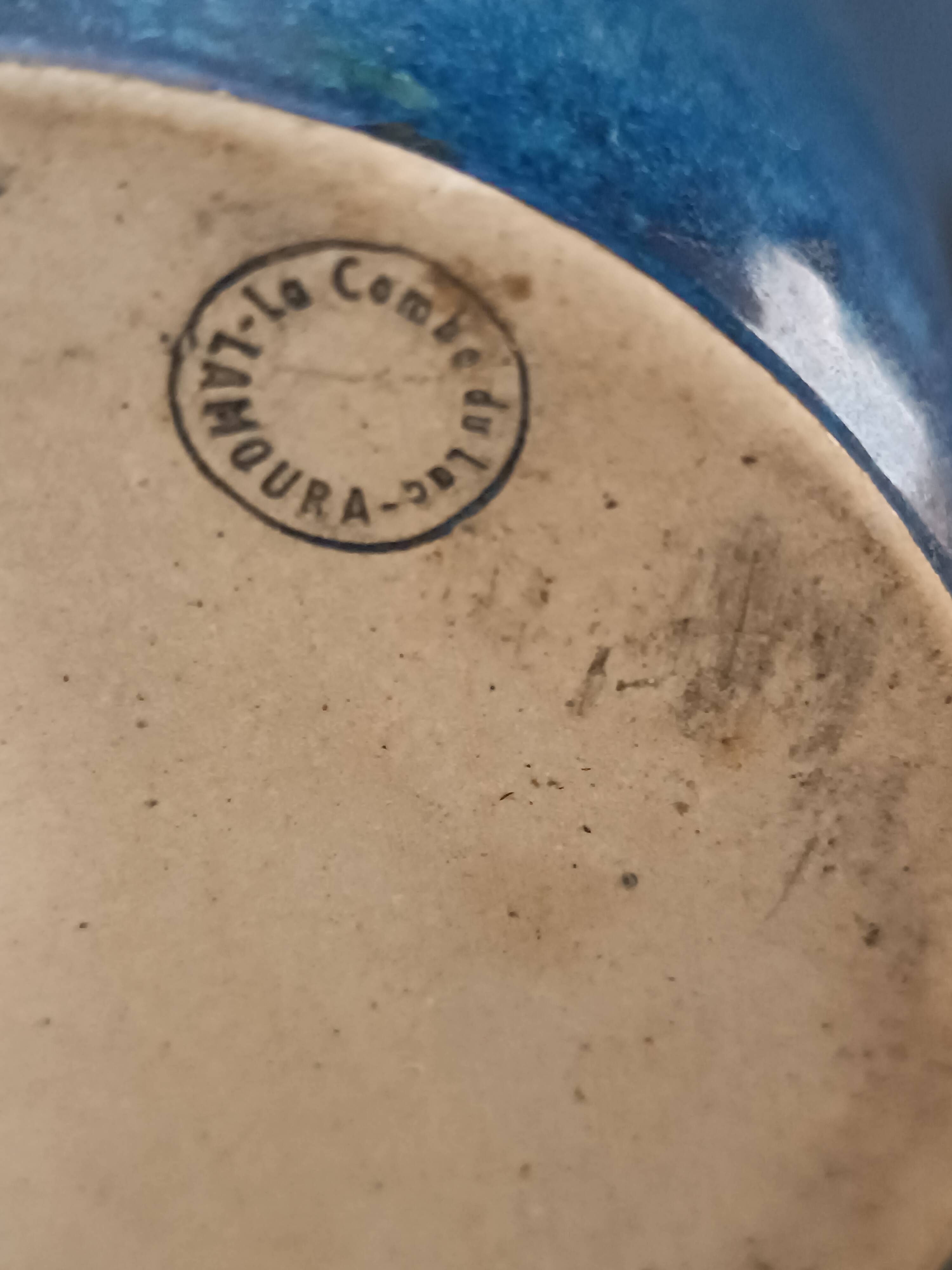 Blue stoneware jug La Combe du Lac Lamoura