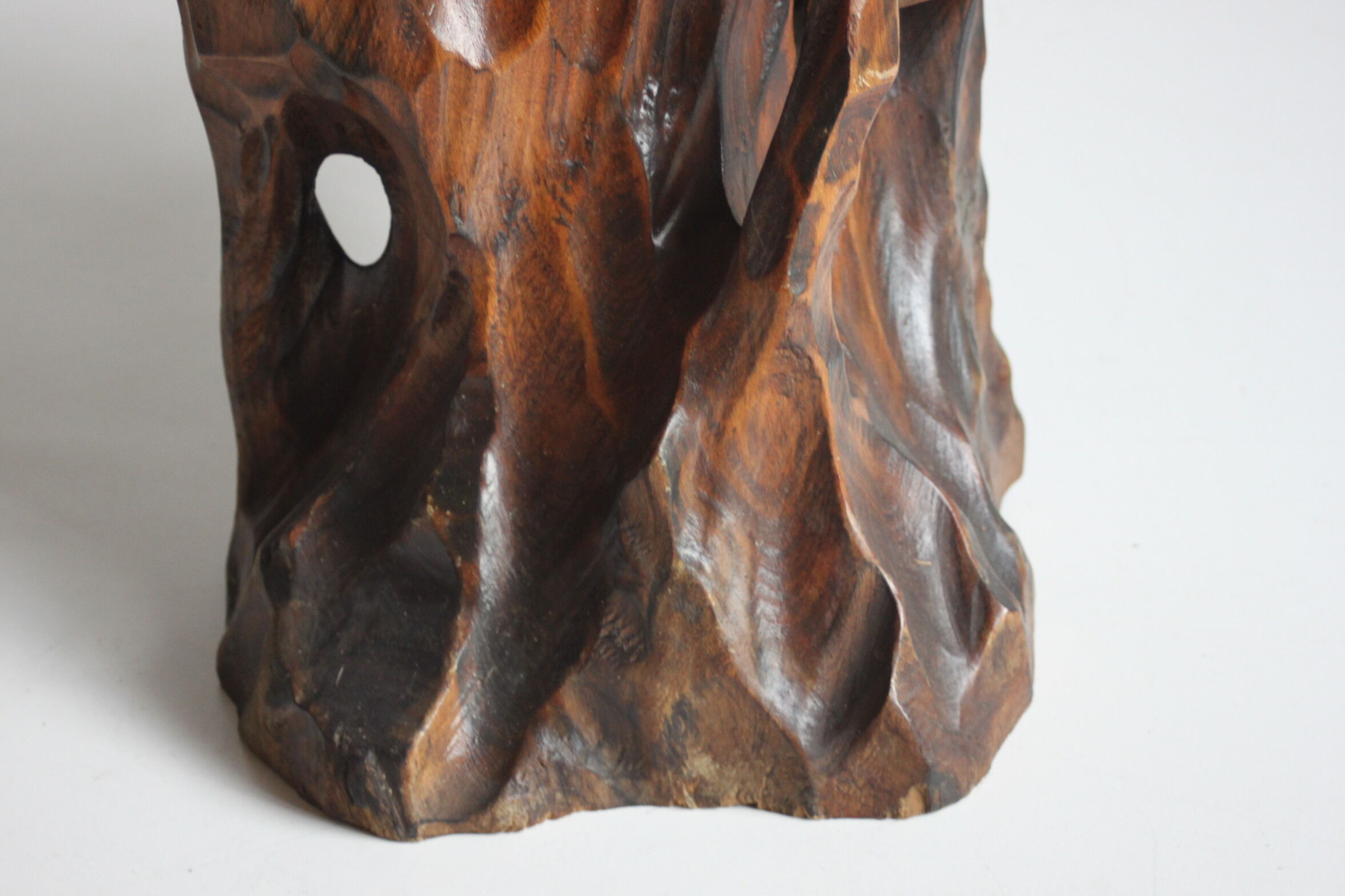 Wooden tree trunk organic carved plant stand side table, 1950s.