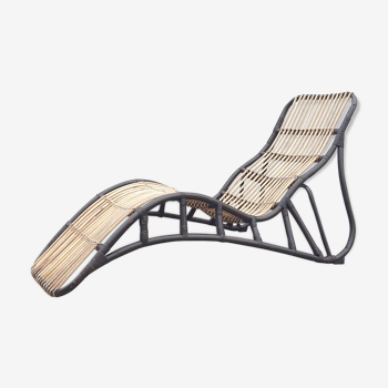 Chaise rattan two-tone organic form, 1950 s