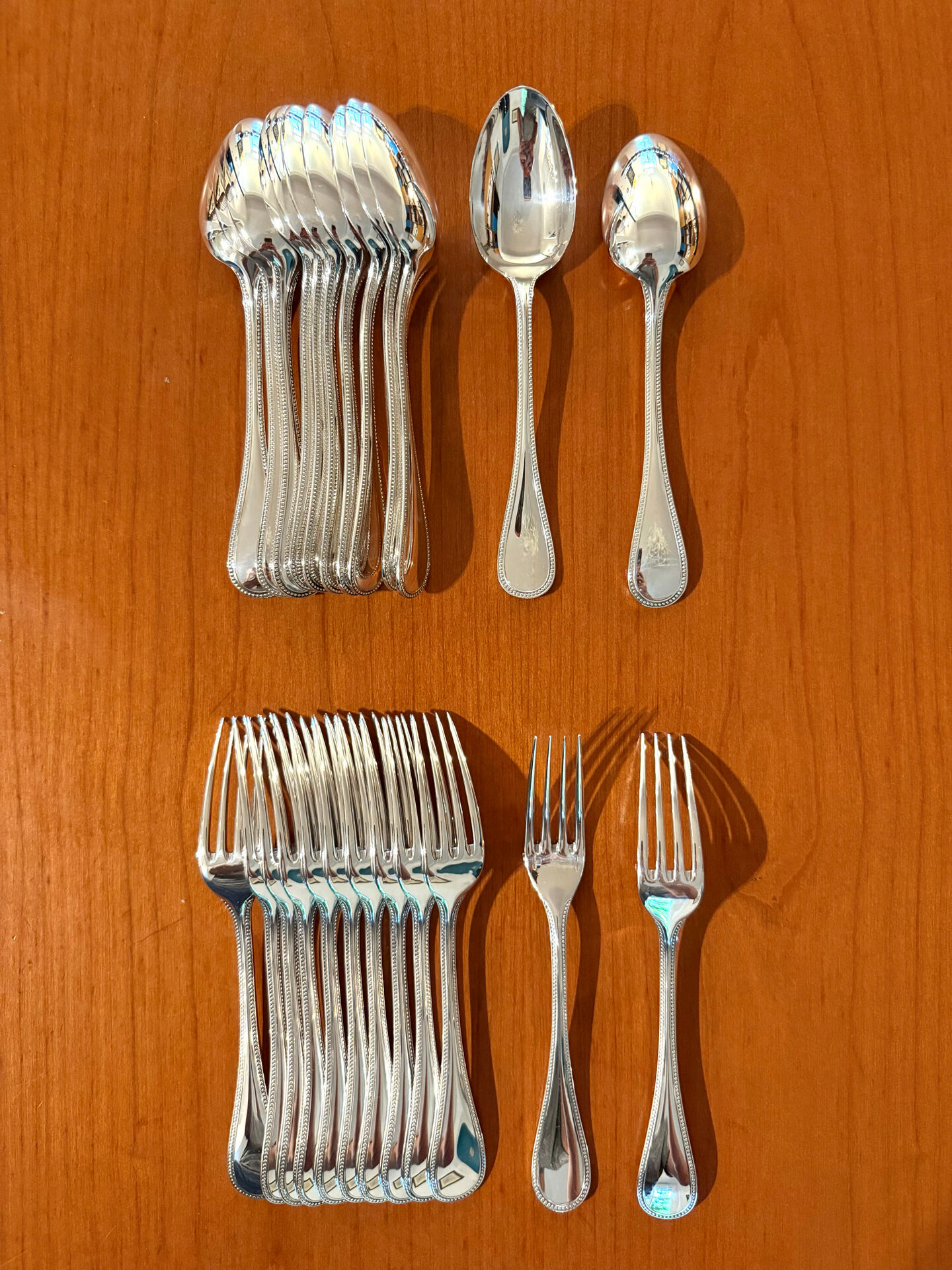Christofle pearls, dessert cutlery 12 forks 12 spoons 17cm