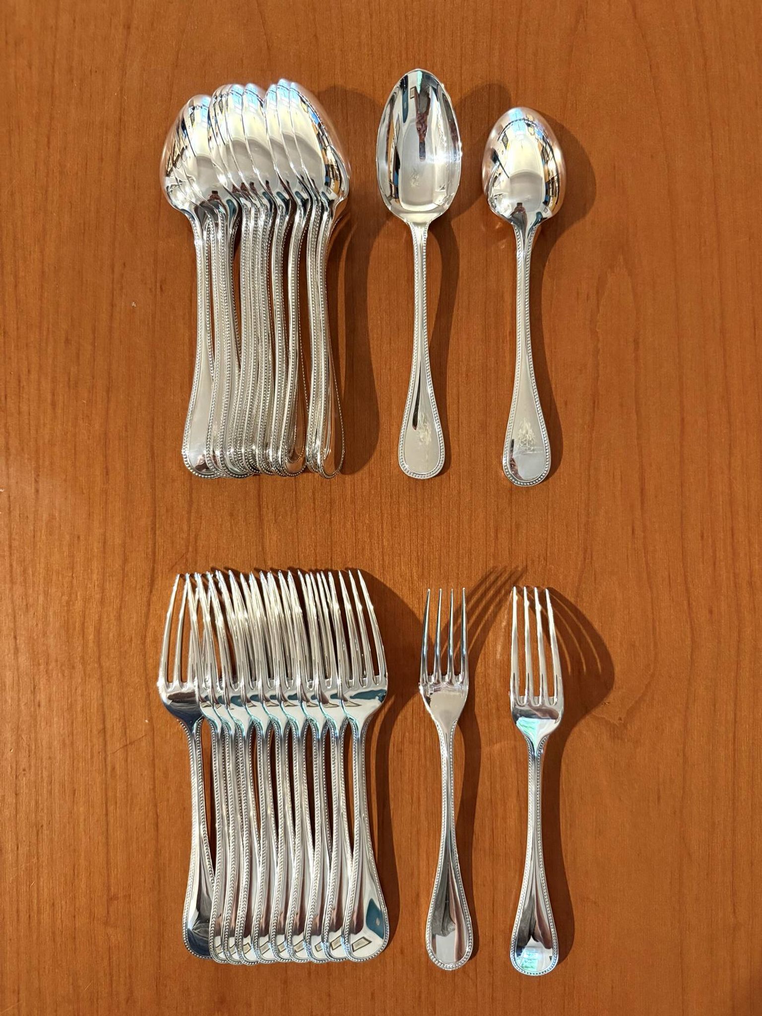 Christofle pearls, dessert cutlery 12 forks 12 spoons 17cm