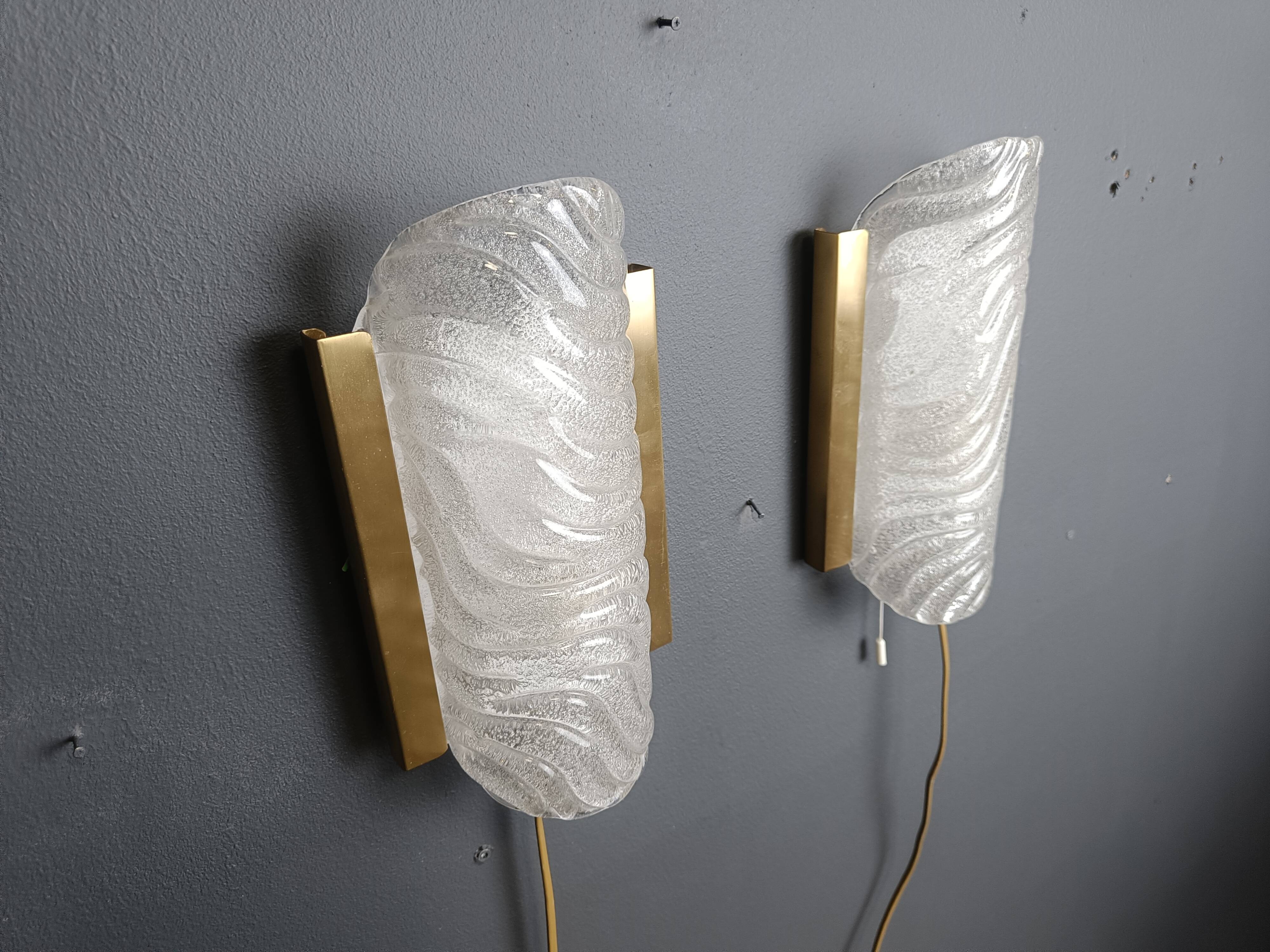 Pair of brass and glass wall lights by Fischer Leuchten, 1960s