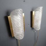 Pair of brass and glass wall lights by Fischer Leuchten, 1960s