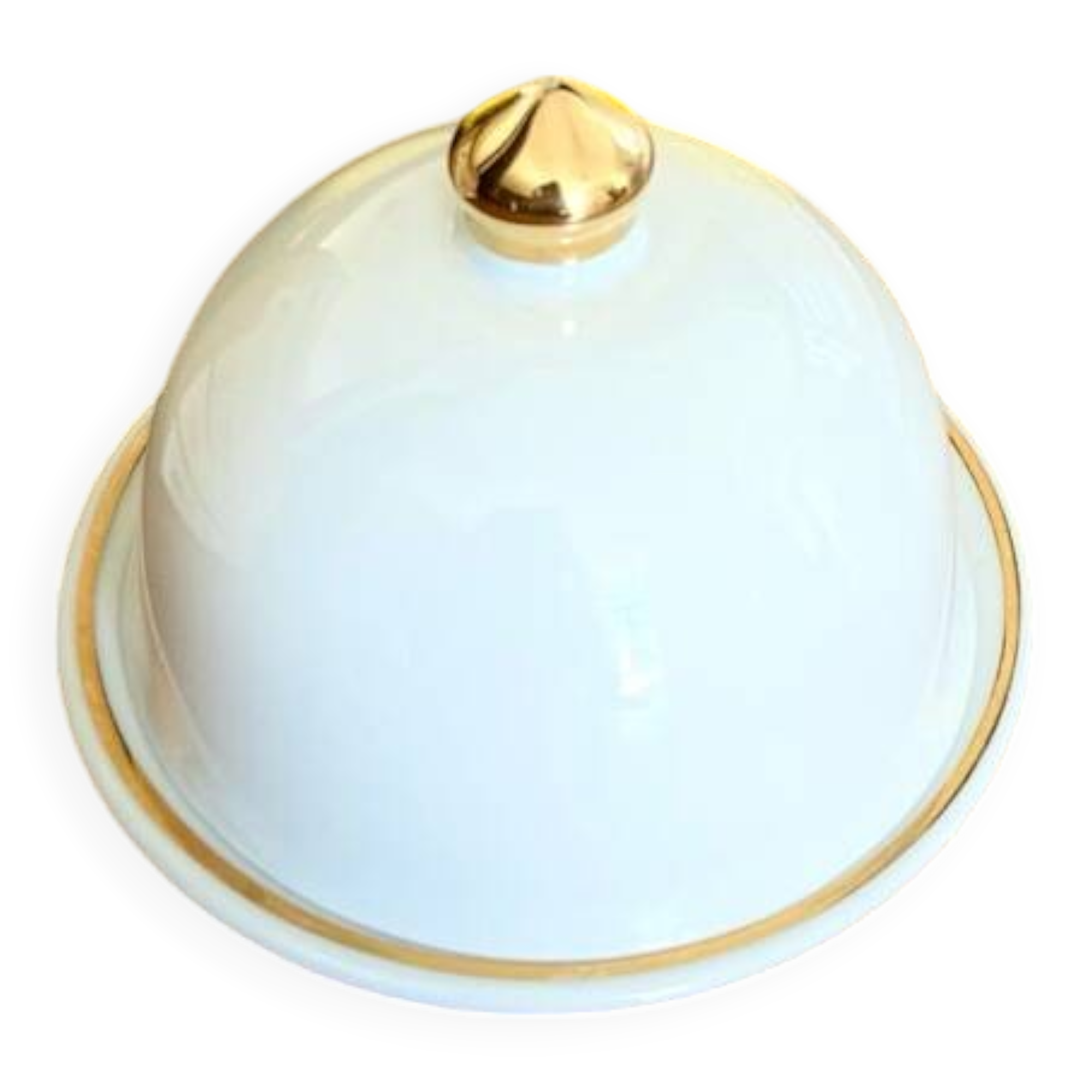 Petit Beurrier Ancien En Porcelaine Jaune – Cloche à Beurre Vintage – Décor Rétro