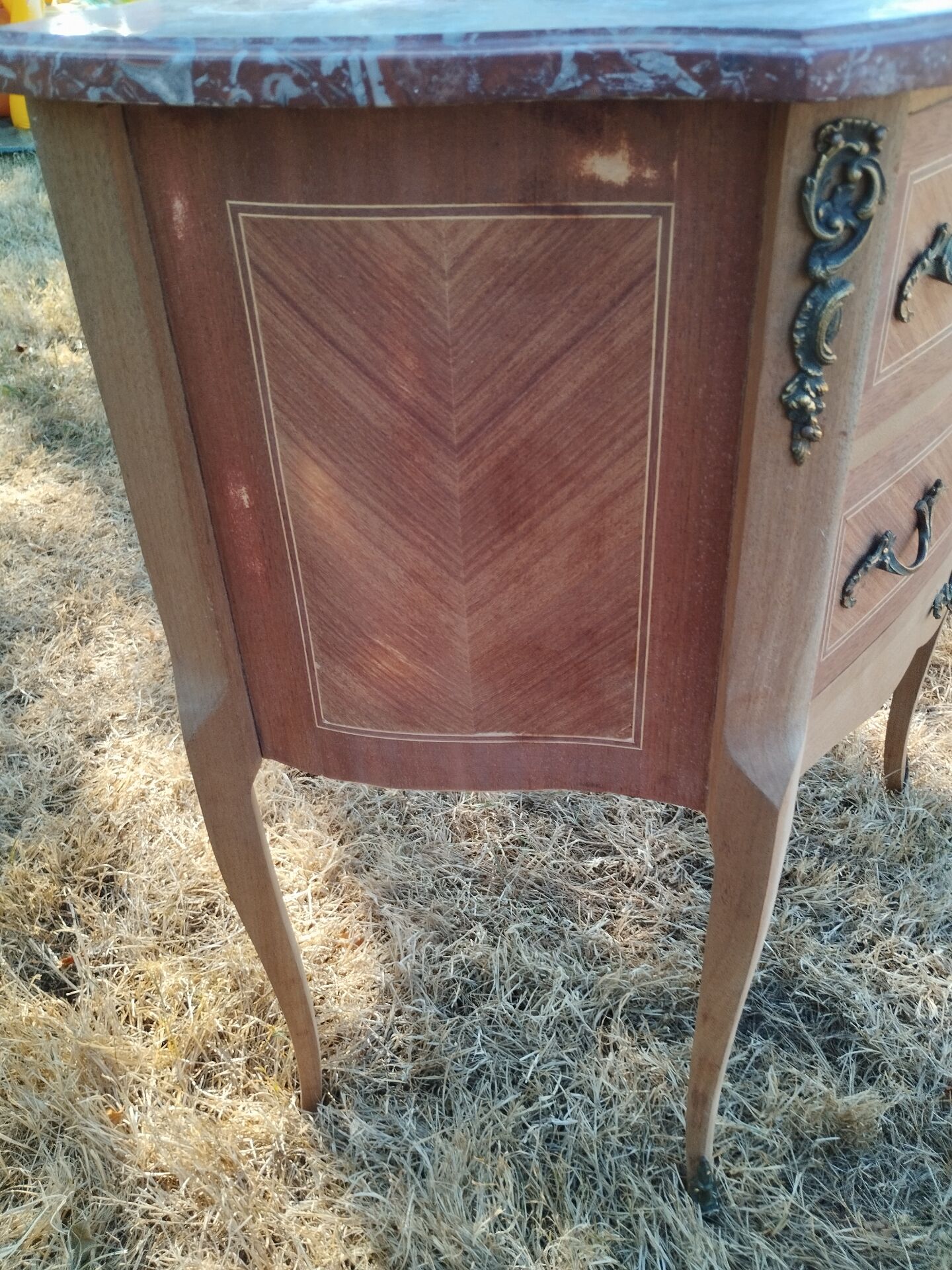 Commode ancienne marqueterie style louis xvi plateau marbre