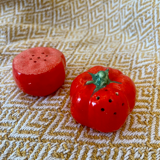 Vintage earthenware set – tomato salt and pepper shakers.