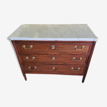 Chest of drawers Louis XVI in mahogany marble top of the XIXth century