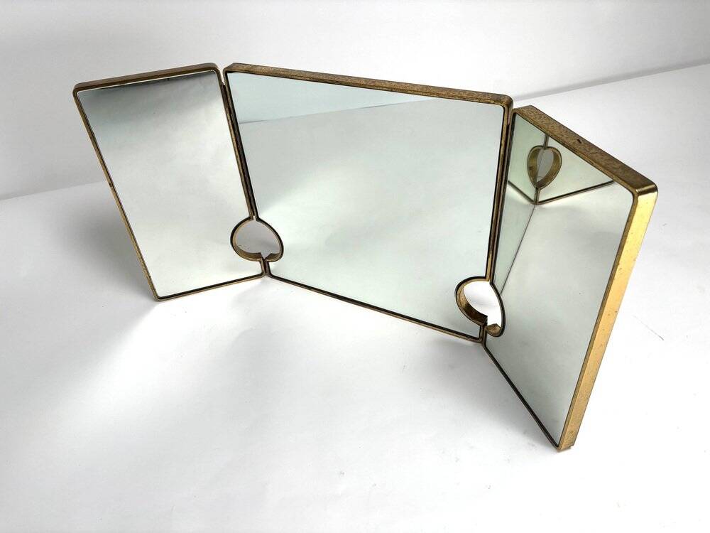 Large Mid-Century Modern Italian Brass Triple Mirror, 1950s
