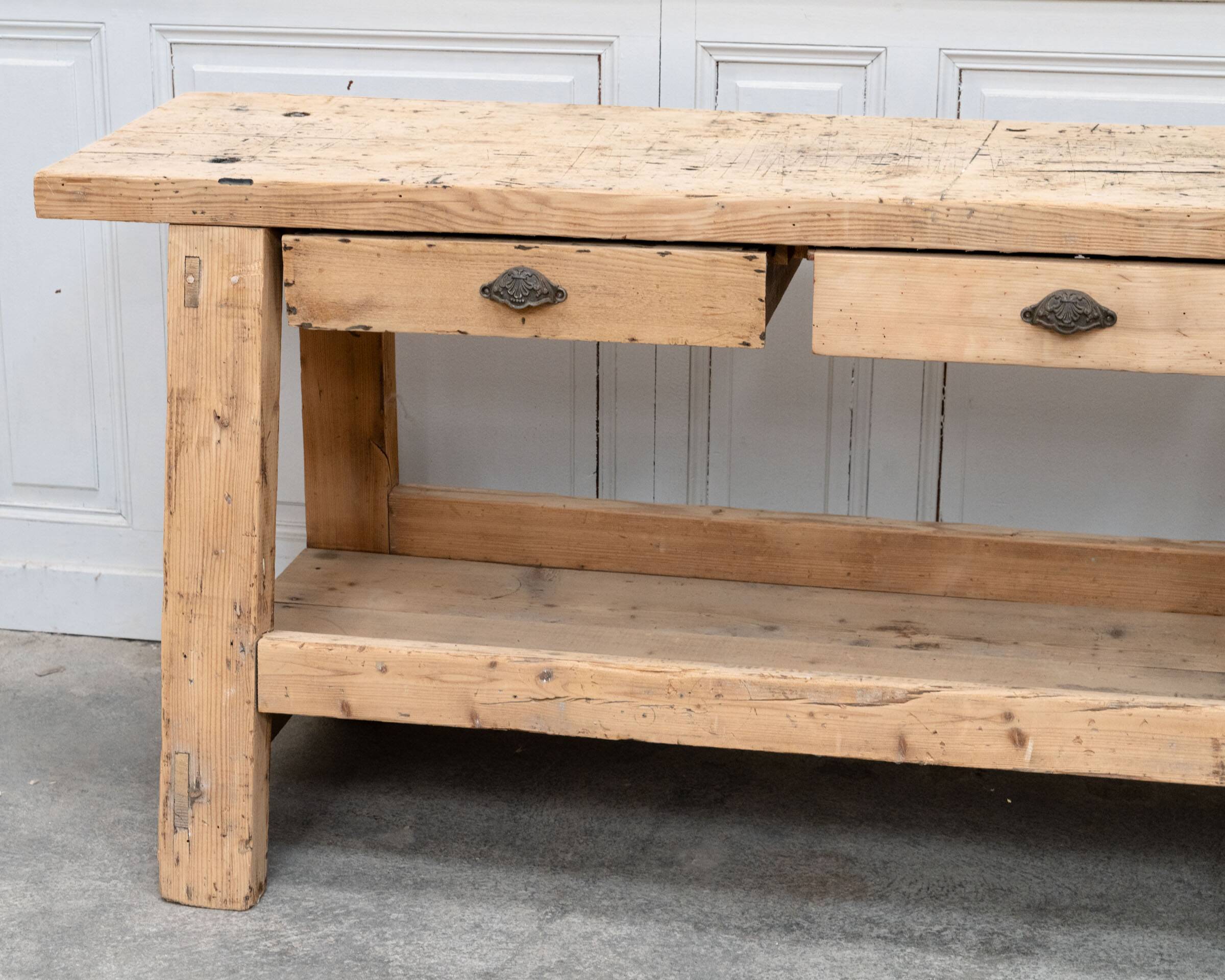 Old pine workbench completely stripped, 1940