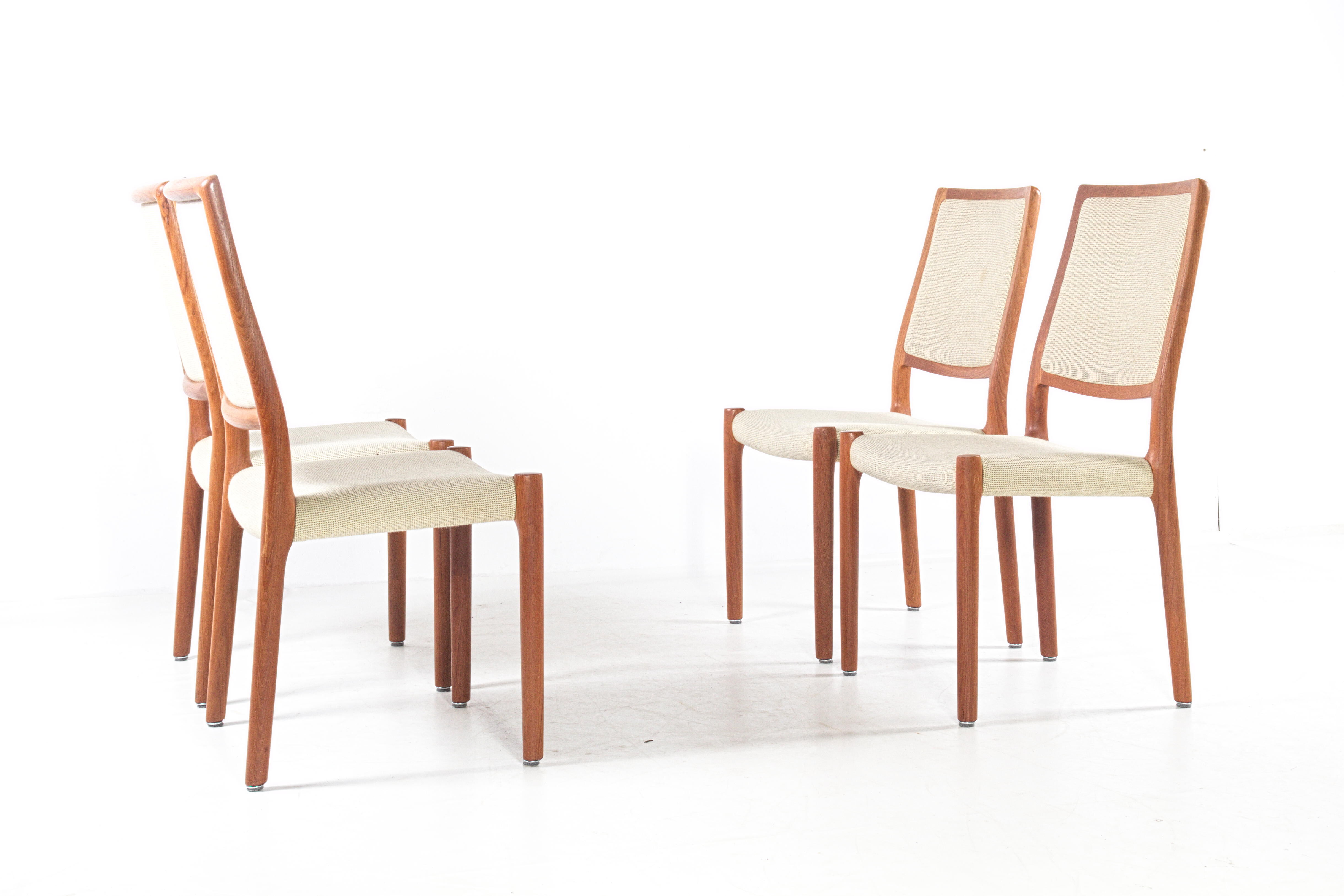 Set of four vintage chairs by Niels Otto Moller,  mid-century Denmark, teak, wool fabric, new upholstery on request