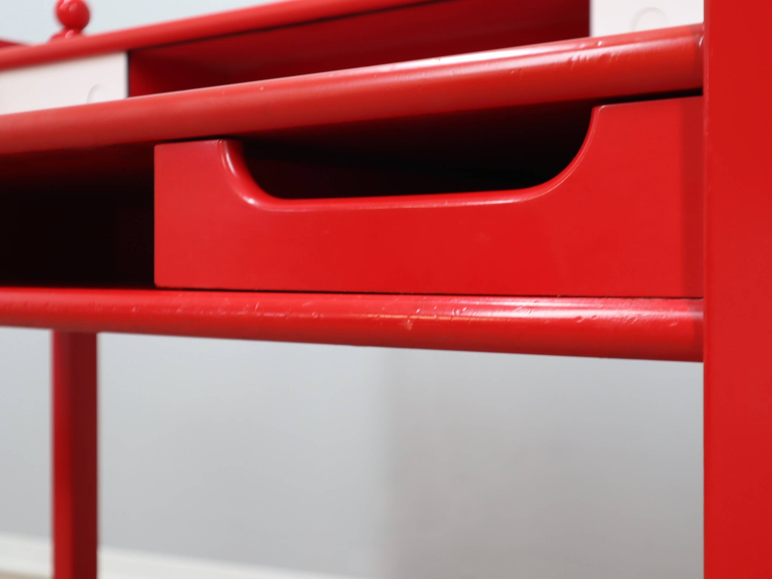 Vintage red lacquered writing desk Italian rustic design 1960s