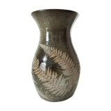 Vintage enamelled ceramic vase decorated with ferns