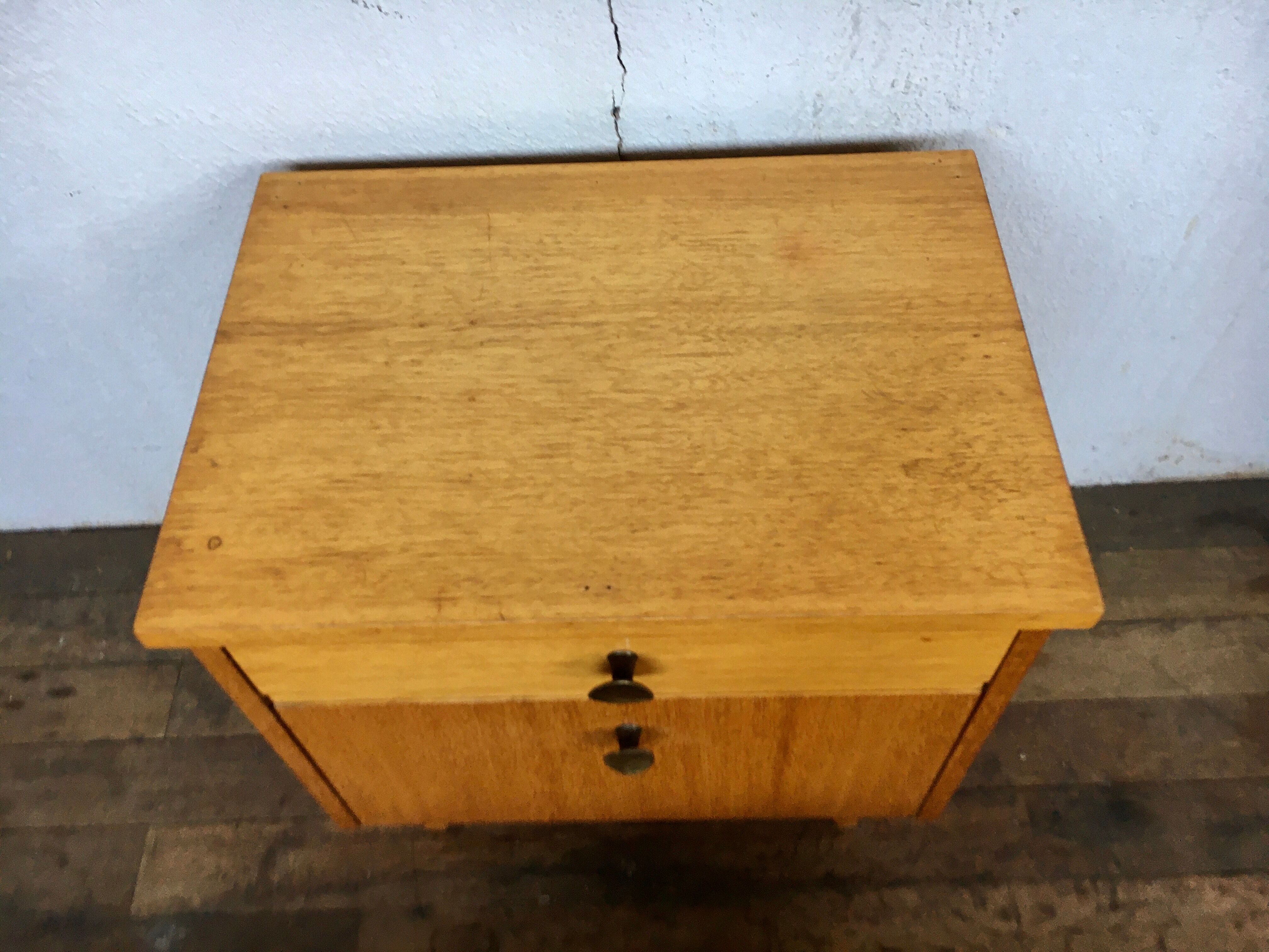 Old vintage bedside nightstand in oak, compass feet