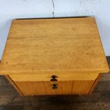 Old vintage bedside nightstand in oak, compass feet