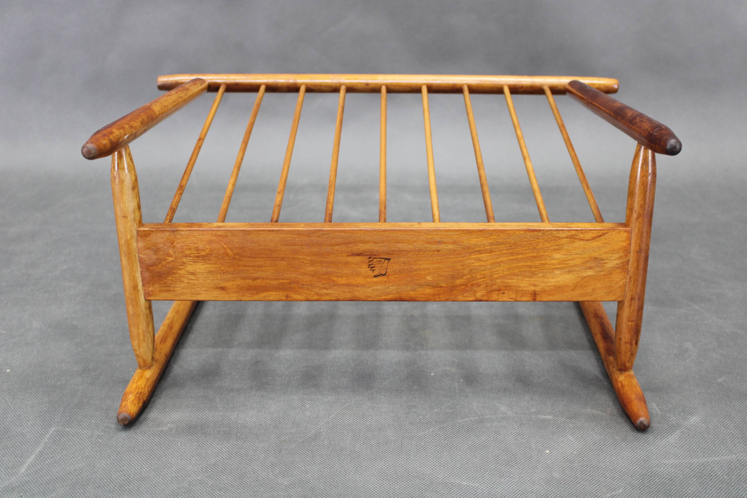 1960s uluv solid beech magazine stand, czechoslovakia