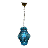 Suspension ancienne lustre verre en cage soufflé lanterne vénitienne bleue