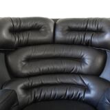 Joe Colombo Elda Chair + Ottoman in Black Leather and White Fiberglass Shell