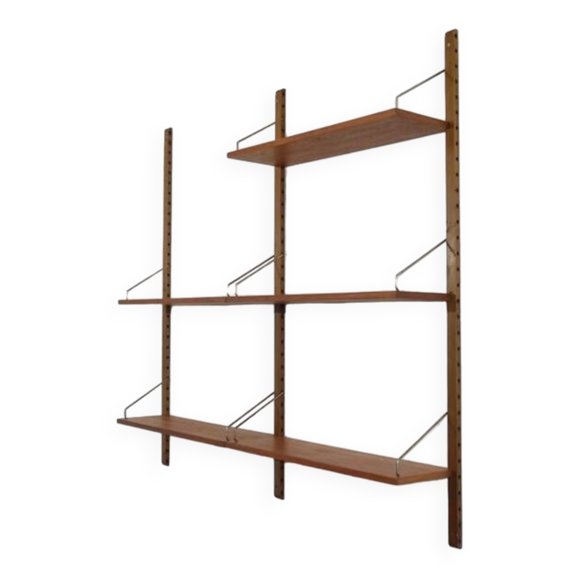 Danish wall shelving system in teak from the 1960s.