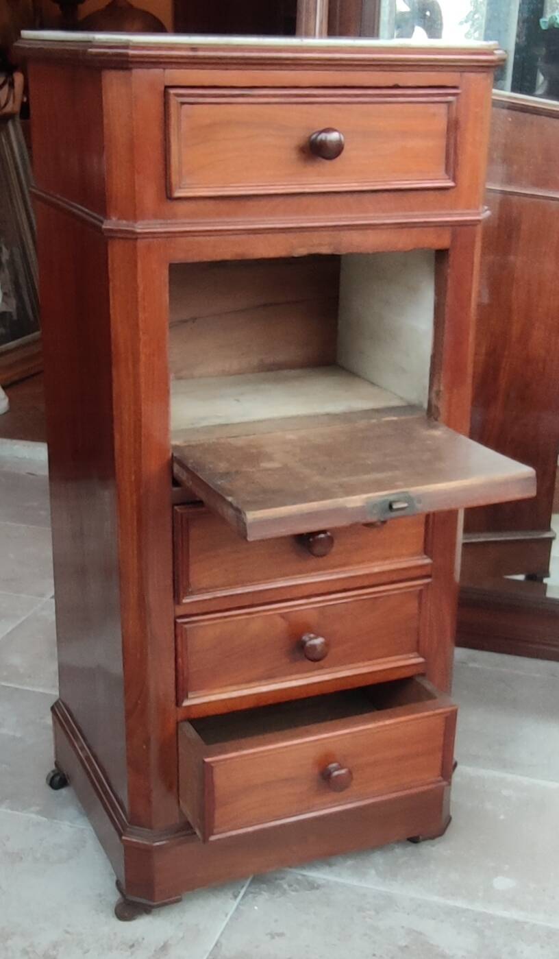 Old Chiffonier Bedside Table White Marble Top