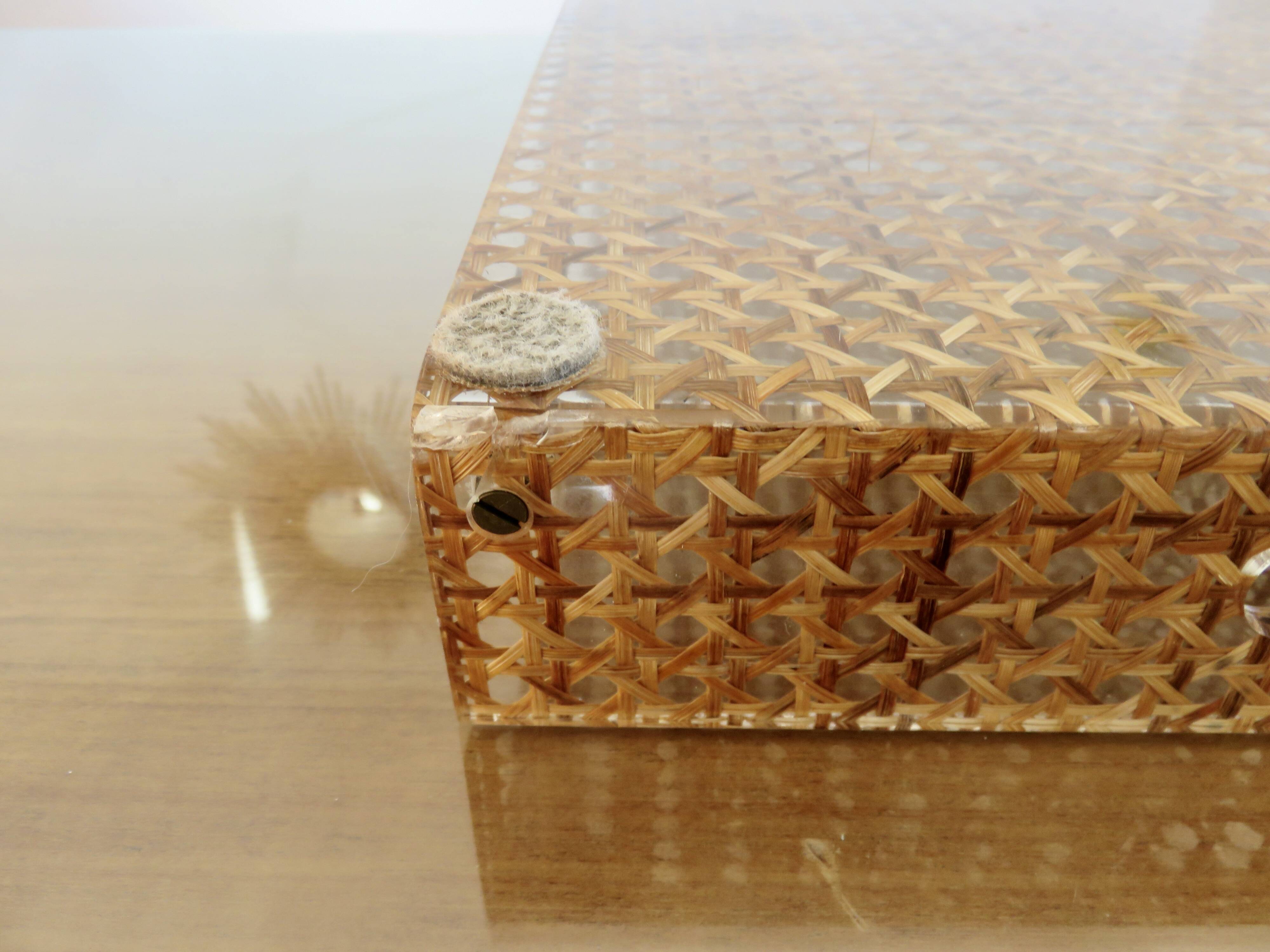 Plateau 'CHRISTIAN DIOR' plexiglass, canework and brass, 1970, lucite