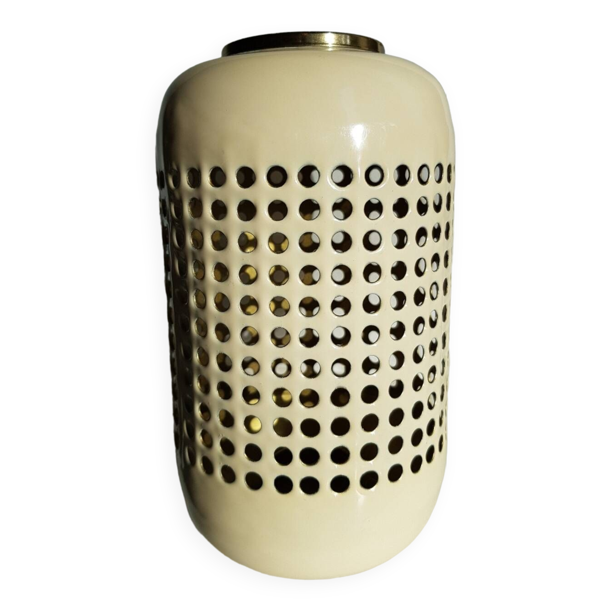 Photophore lanterne arrondie en métal beige