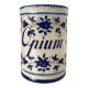 Pot à ustensiles inscrit « opium » en faïence de Martres-Tolosane à décor bleu-blanc