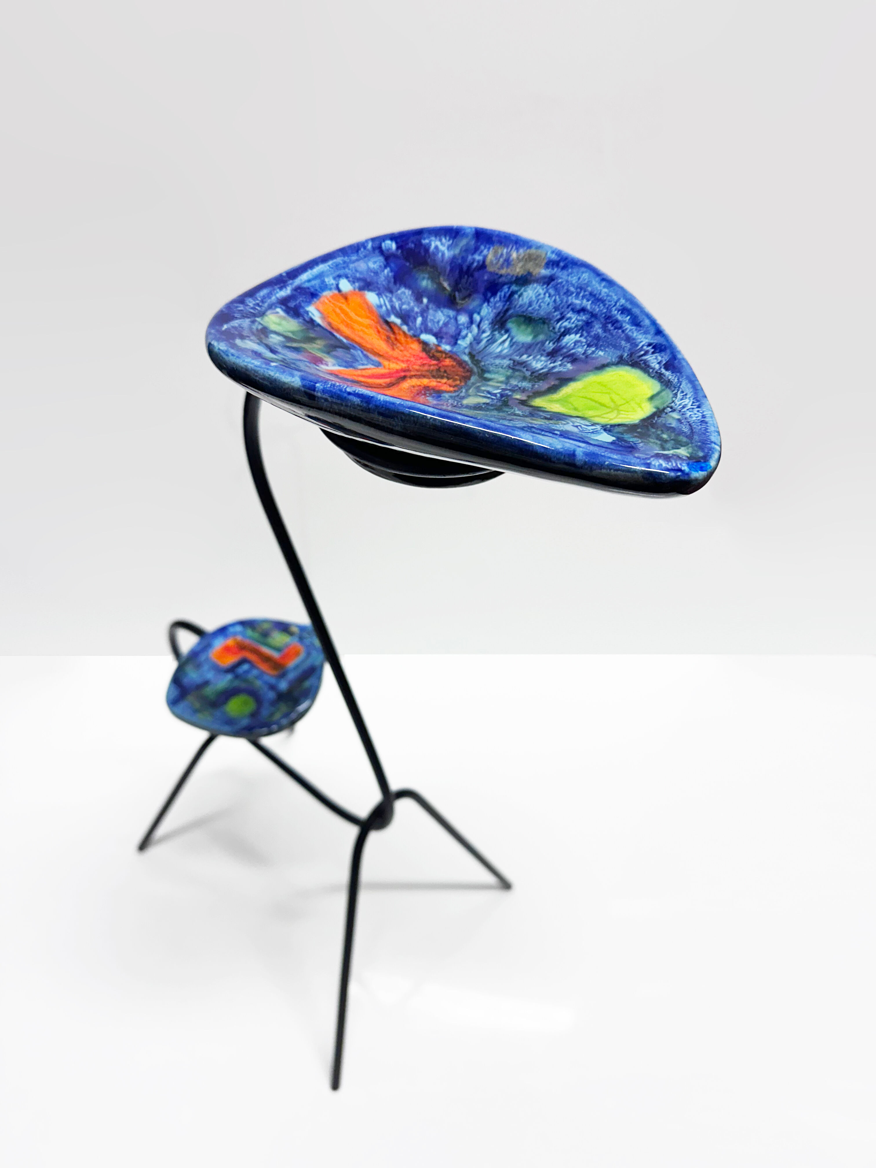 Animal-shaped pocket table in wrought iron and ceramic. France, 1960s.