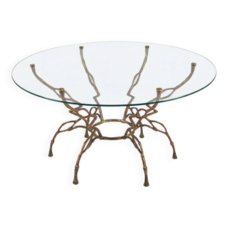 Zigzag Bronze Faux Bamboo Hollywood Regency Coffee Table, 1960s