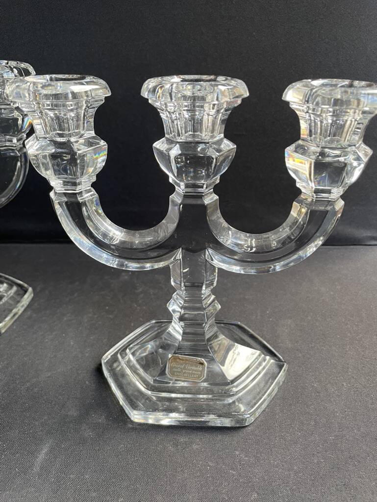 Pair of crystal candlesticks – Bernard Schott – Hellert (Moselle)