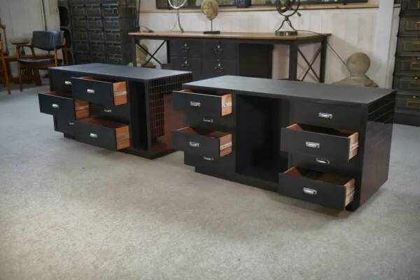 Set of 2 smoked mirrored dressing tables/jewelry counters with drawers 1970s