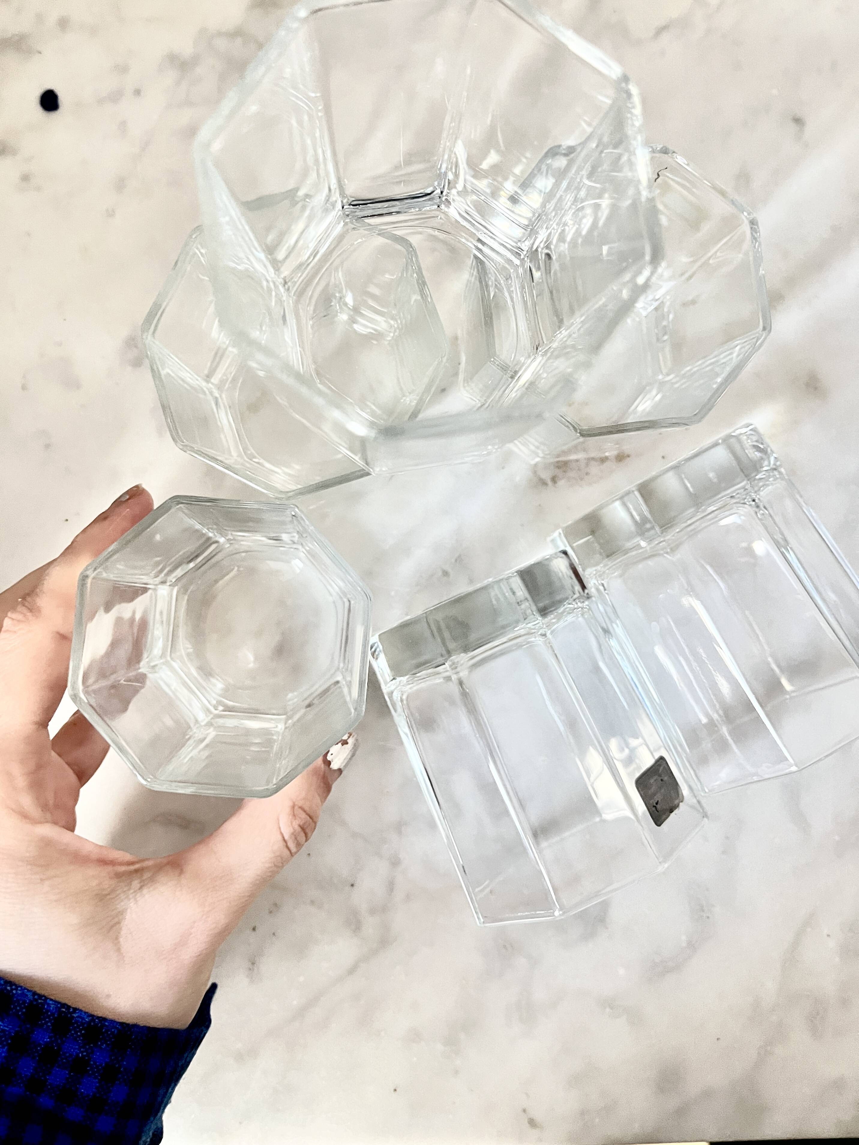 Vintage 6 x Hexagonal Clear Water Glasses, by Luminarc France, 1980s