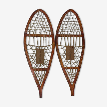 Pair of wooden snowshoes